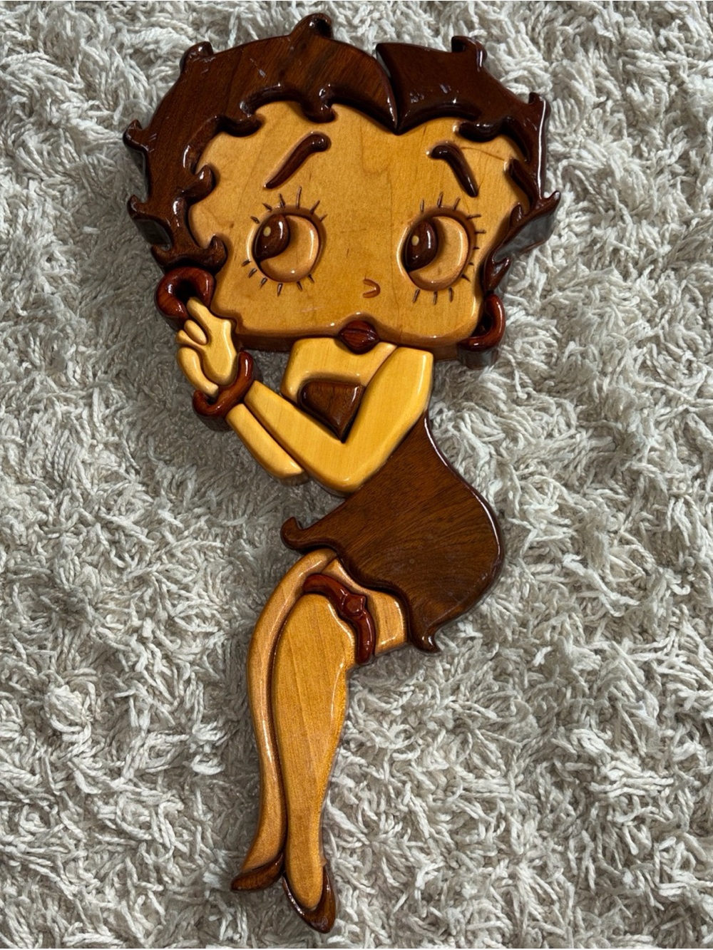 Betty Boop Intarsia Handcrafted Wooden Wall Art Vintage Cartoon Character Decor